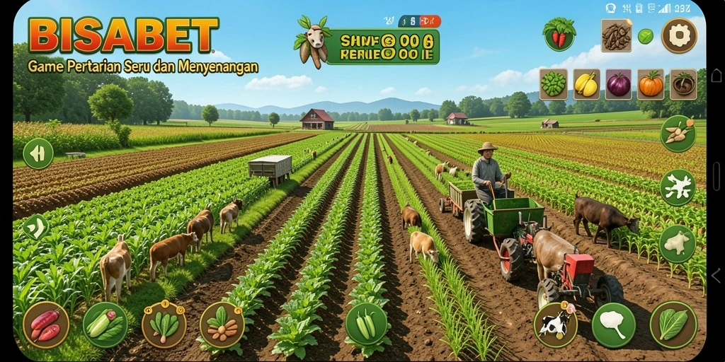Tampilan gameplay yang menarik dalam <strong>BISABET</strong> saat bertani dan merawat hewan.