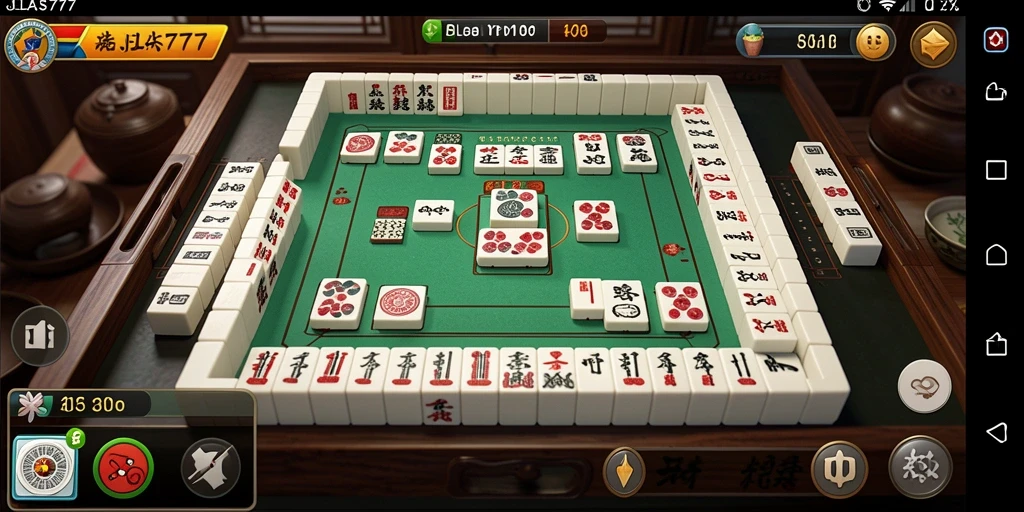 Tampilan gameplay JELAS777 dengan ubin Mahjong berwarna-warni.
