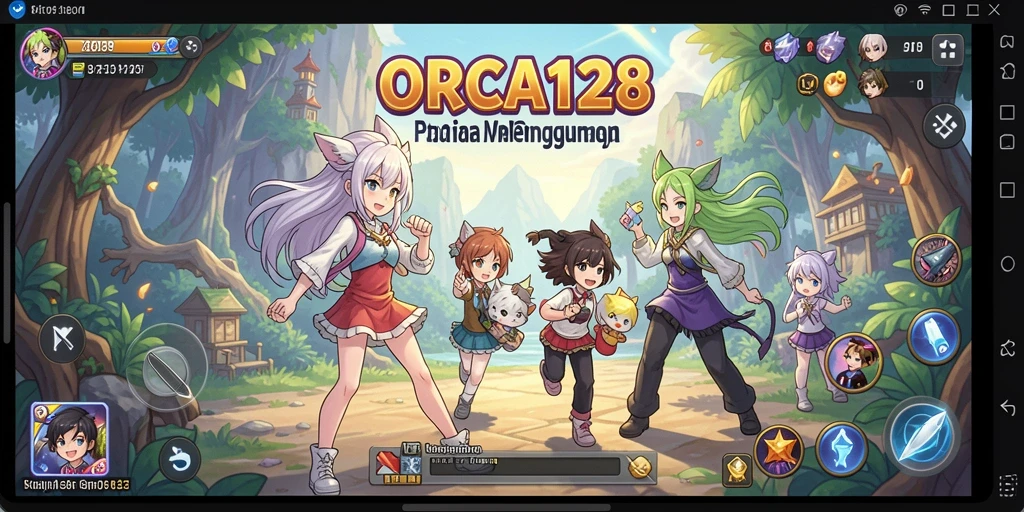 Tampilan gameplay ORCA128 yang menarik dan penuh warna.
