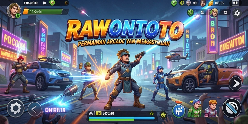 Tampilan gameplay RAWONTOTO yang penuh aksi dan warna-warni.